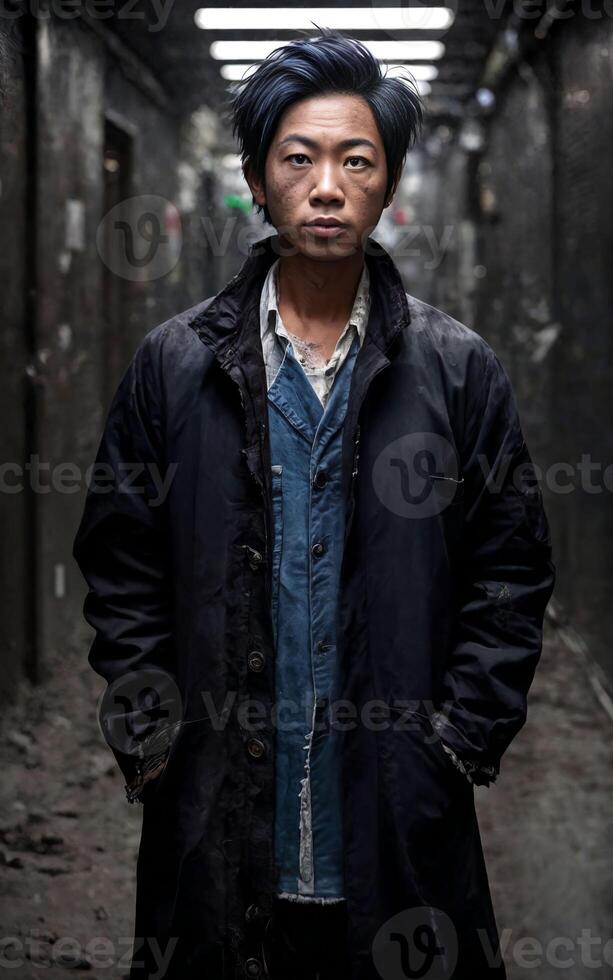 scientist researcher wearing ripped lab coat at laboratory, photo