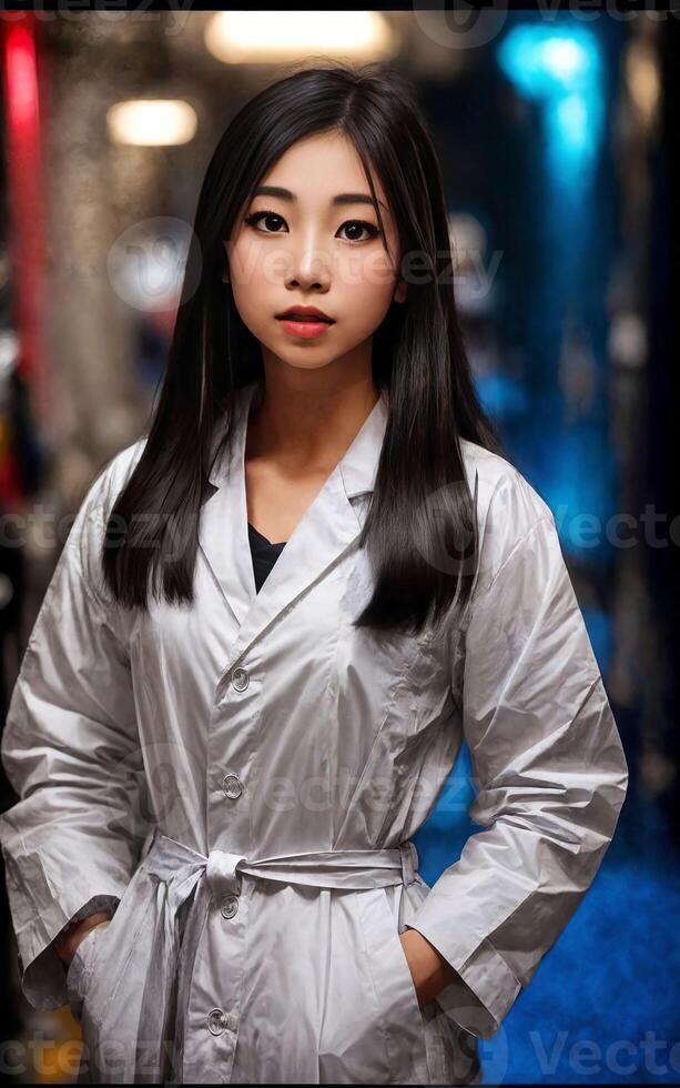 scientist researcher asian woman wearing lab coat at laboratory