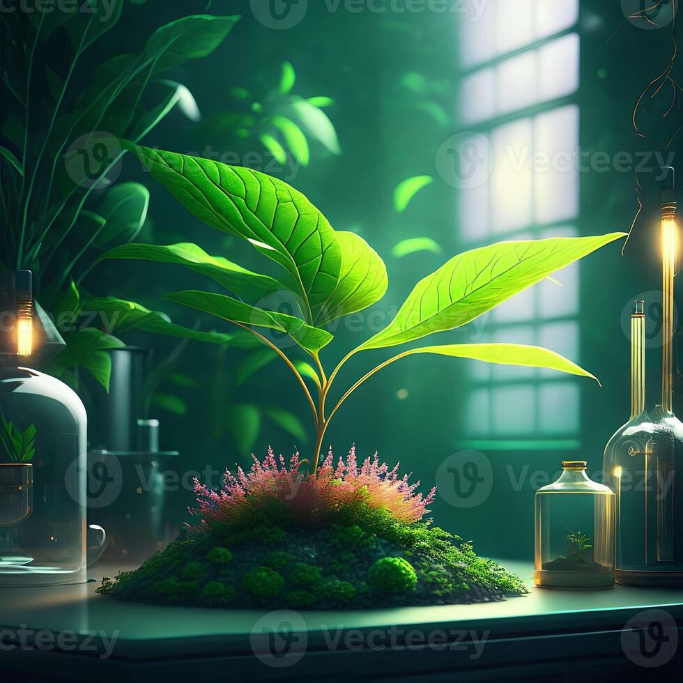 futuristic plant tree in spaceship room, generative art by A.I. photo