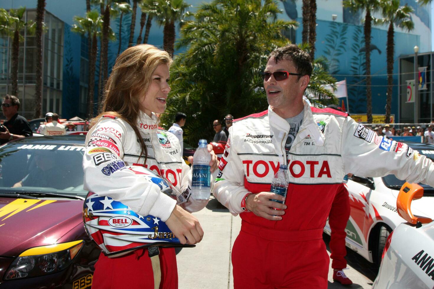 Jamie Little  Tim Daly discussing practice at the Toyota ProCeleb Qualifying Day on April 17 2009 at the Long Beach Grand Prix course in Long Beach California 2009 Kathy Hutchins Hutchins Photo