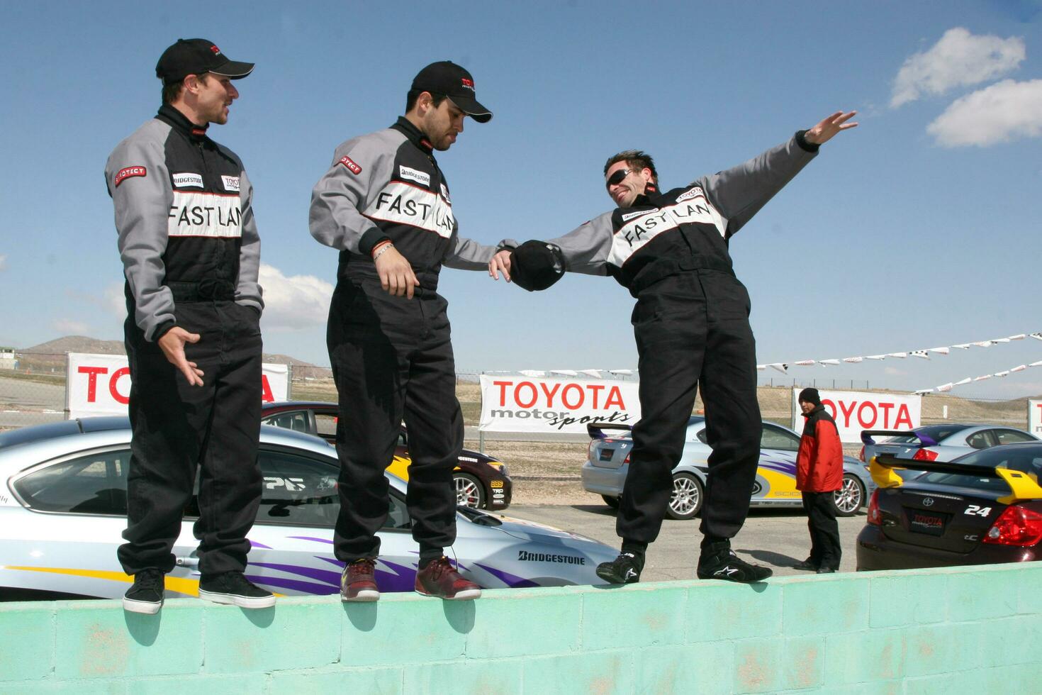 Drew Lachey Wilmer Valderrama and Daniel Goddard Toyota ProCelebrity Race Lancaster Training The Willows Lancaster CA March 15 2008 2008 Kathy Hutchins Hutchins Photo