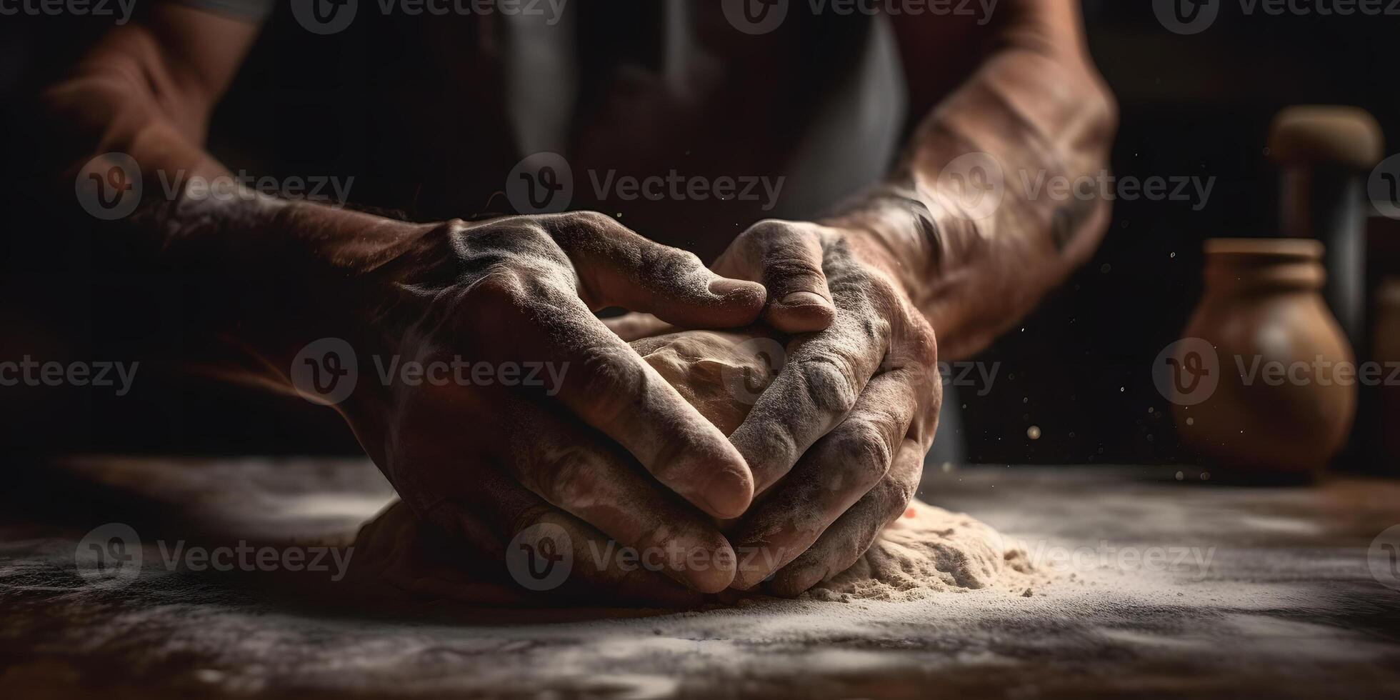 amasadura Pizza masa, cerca arriba mano haciendo masa italiano Pizza. fondo de pantalla, ai generado foto