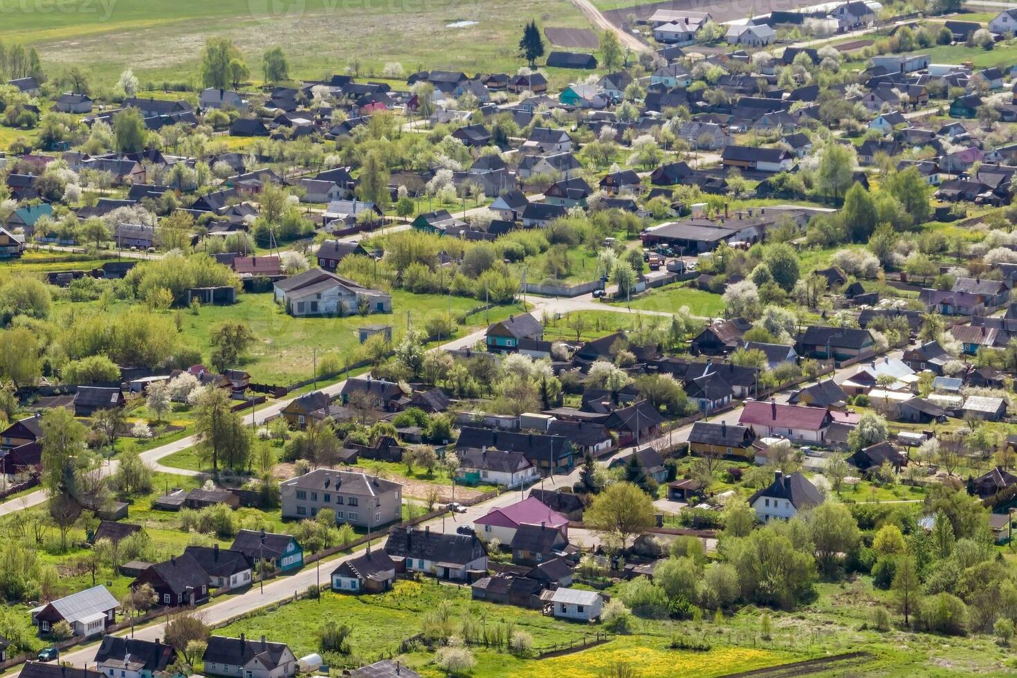 panoramic aerial view of private development with country houses or eco village photo