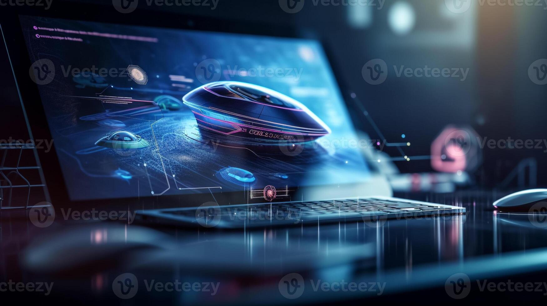 A computer screen with a spaceship on it. photo