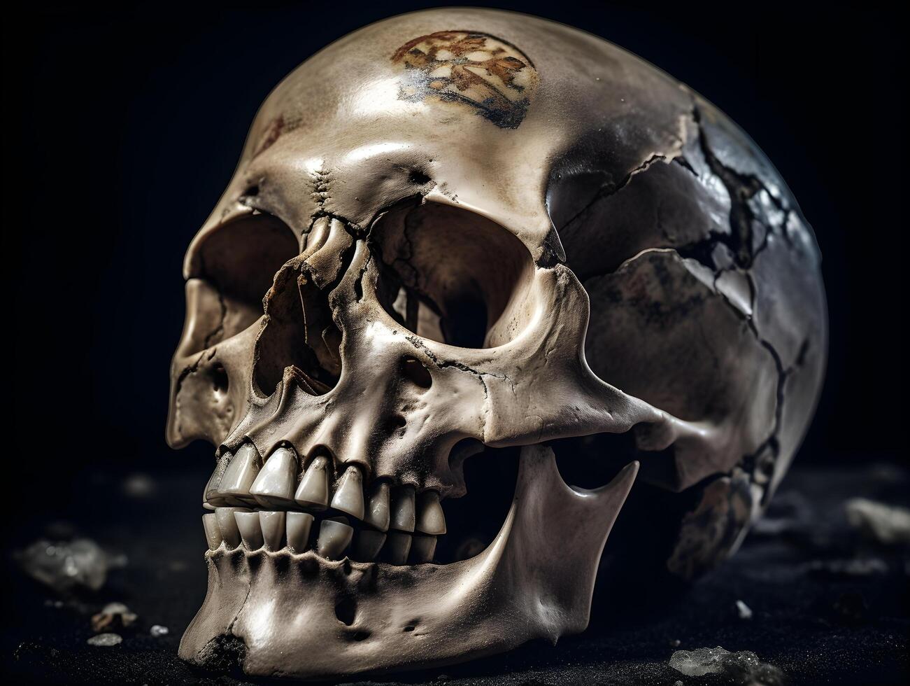 Human Skull for Happy halloween smiling skull floral design on skull photo