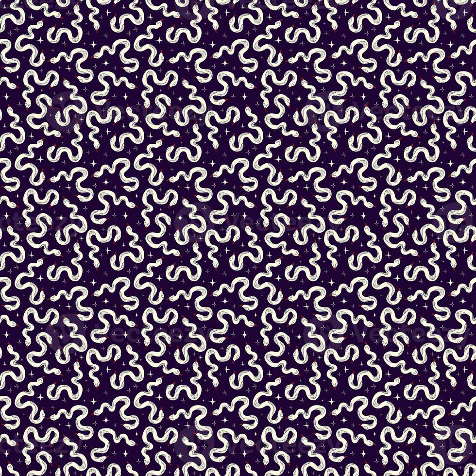 Pattern with Magic Mystical snakes. Freaky quirky snakes photo