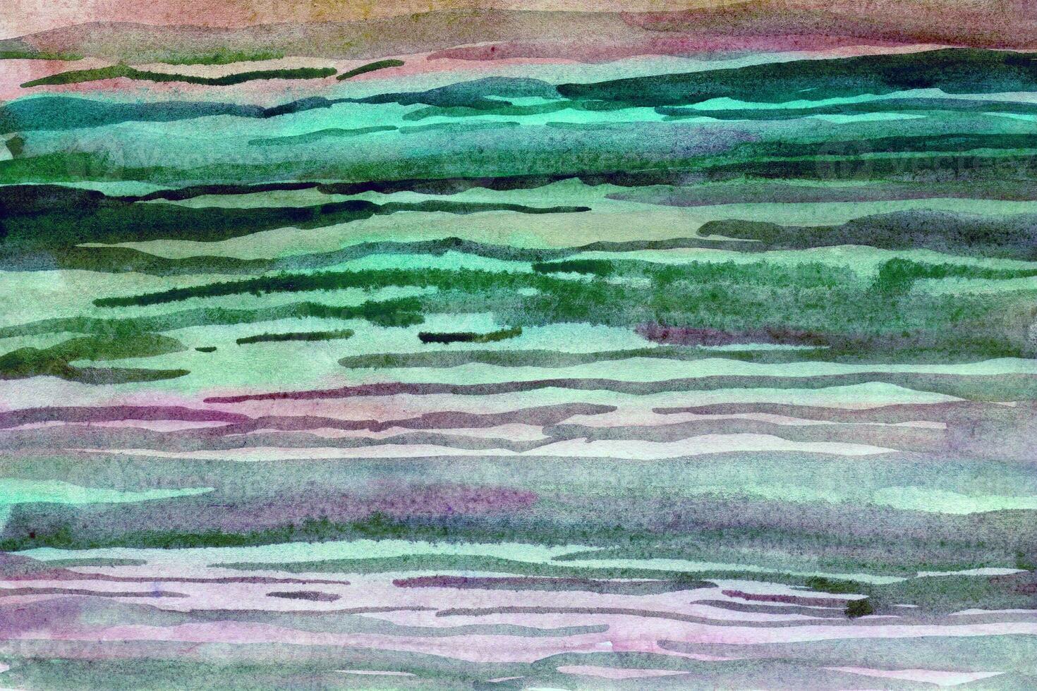 Striped green -yellow watercolor background texture photo