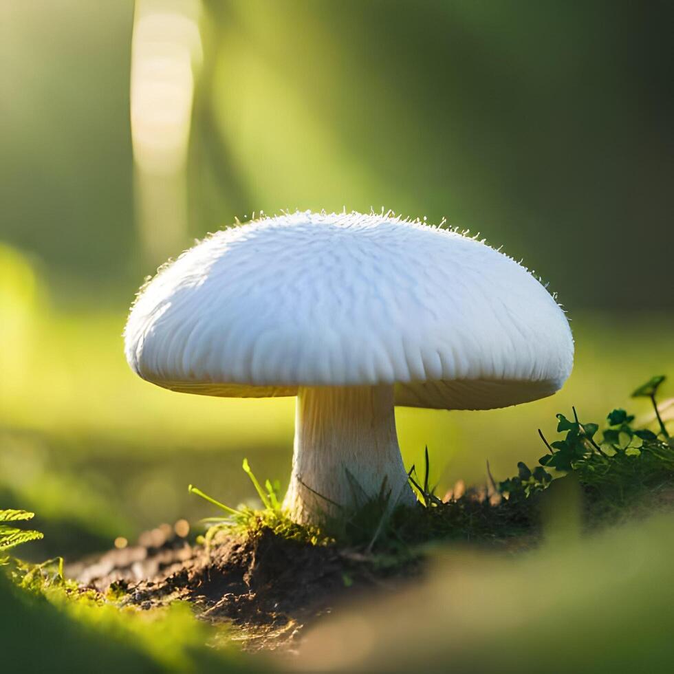 realistic mushroom photograph grows in the jungle photo