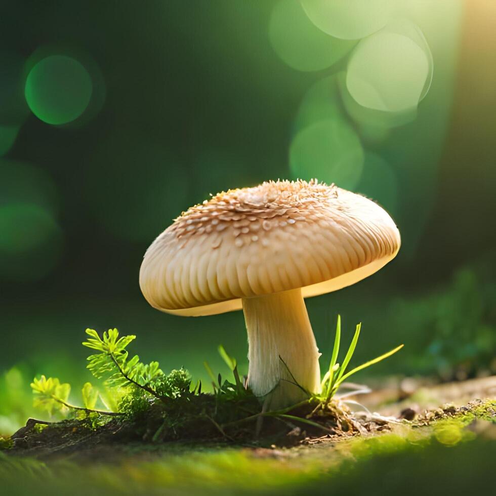 realistic mushroom photograph grows in the jungle photo