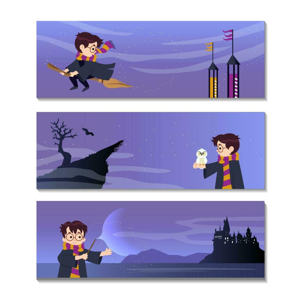 Adventure of Young Sorcerer Set of Banners vector