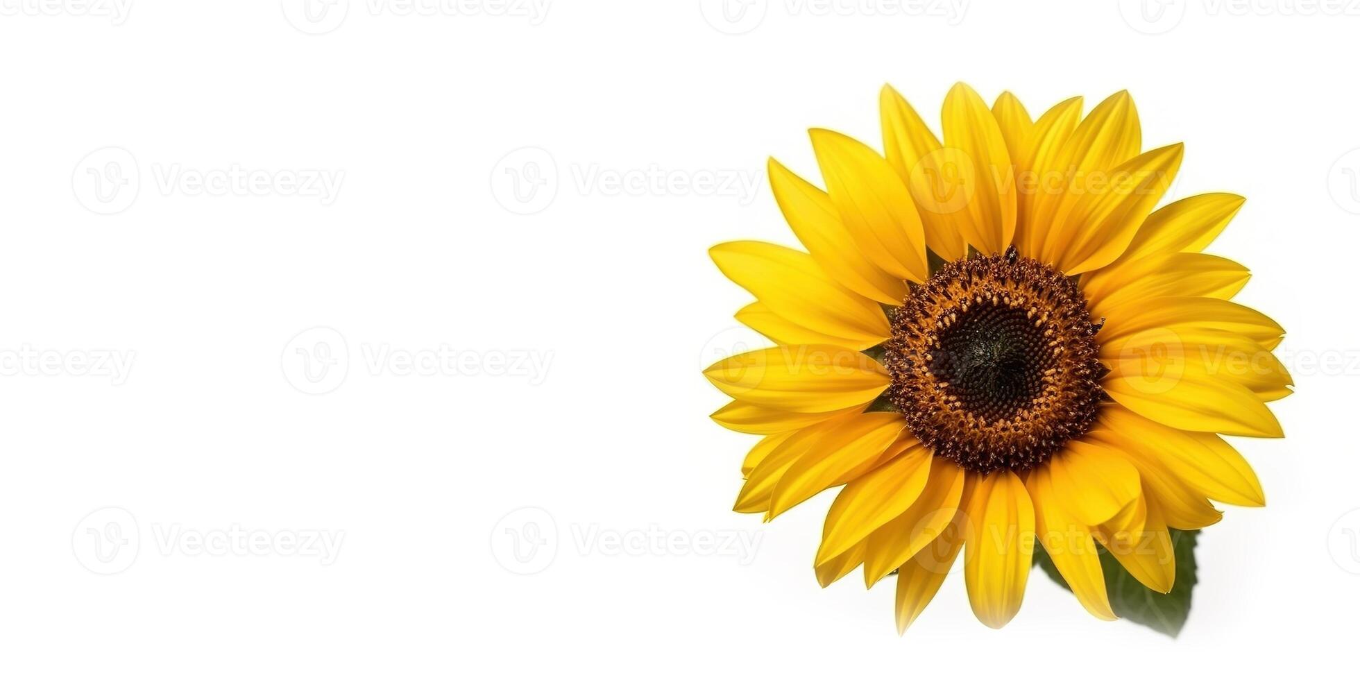 Sunflower on White Background and Space for Text Mockup Illustration with photo