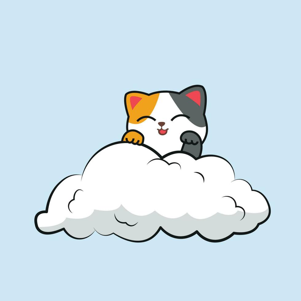 Cute Cat On Cloud Vector
