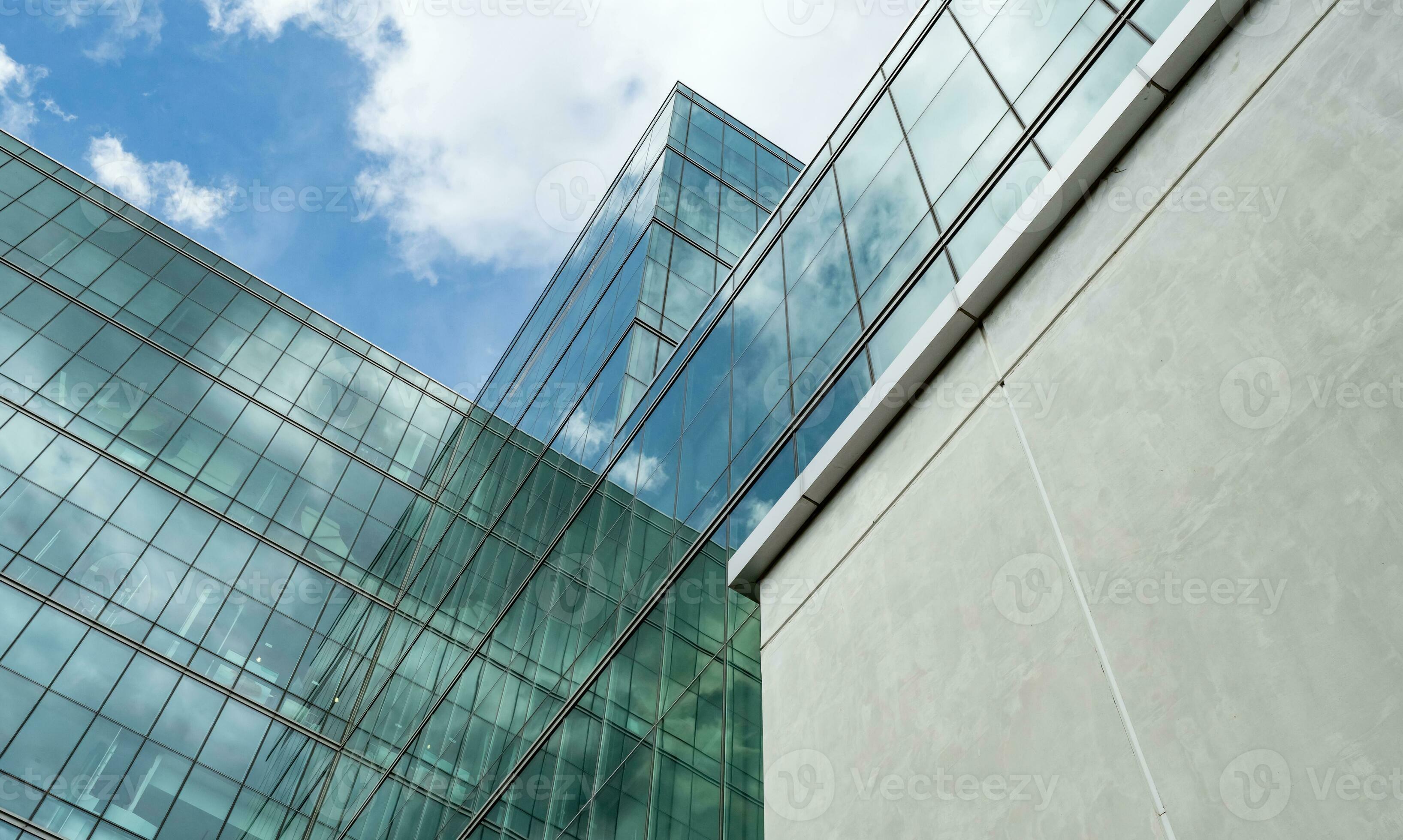 Modern sustainable glass office building. Exterior view of corporate