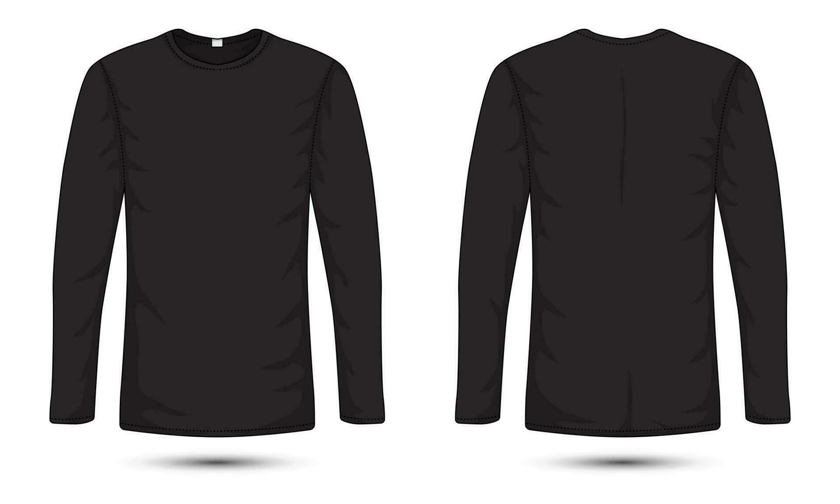 largo manga llanura negro camiseta frente y espalda ver vector