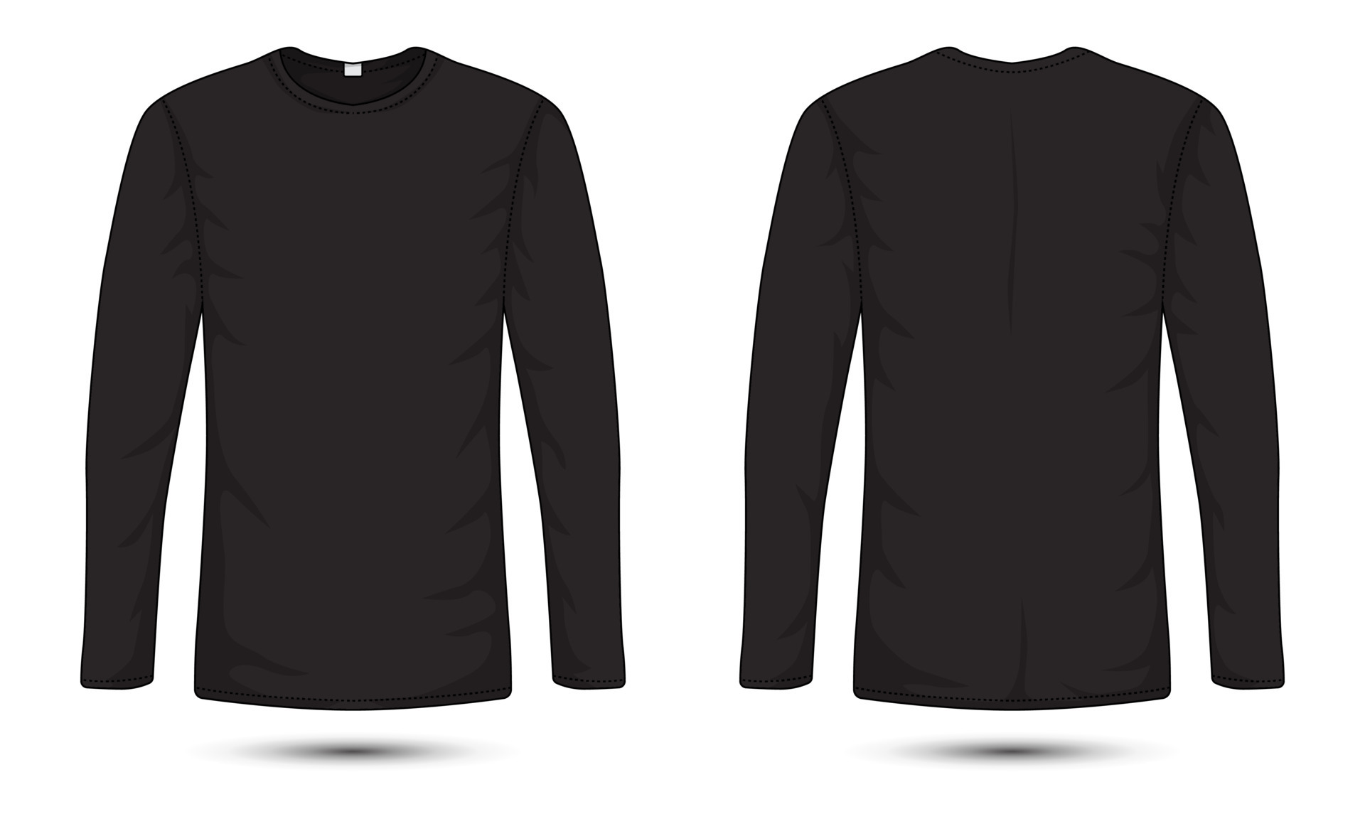 Long sleeve plain black t-shirt front and back view 24019945 Vector Art