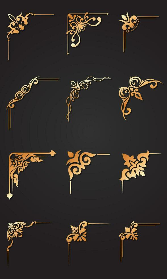 Collection of Golden Corners and Decorative Vintage Frame Borders vector