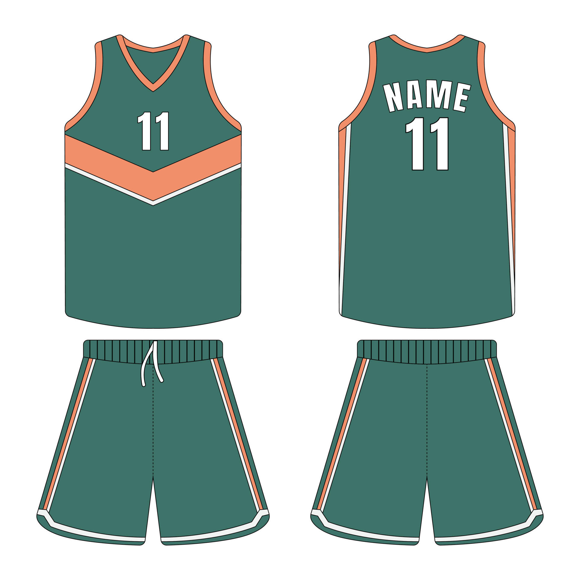 Mockup technical drawing basketball uniform front and back view