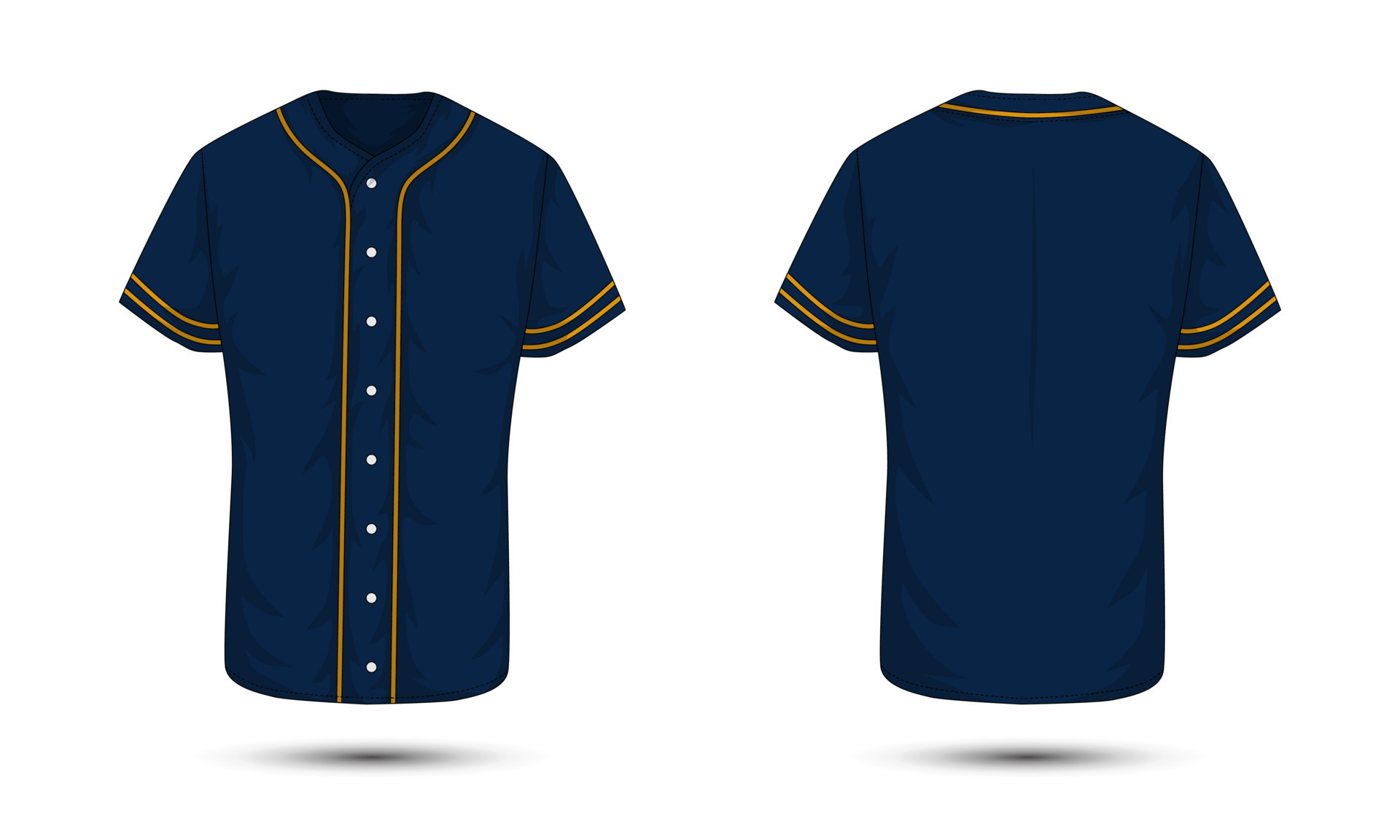 Navy blue baseball uniform with gold stripe front and back view