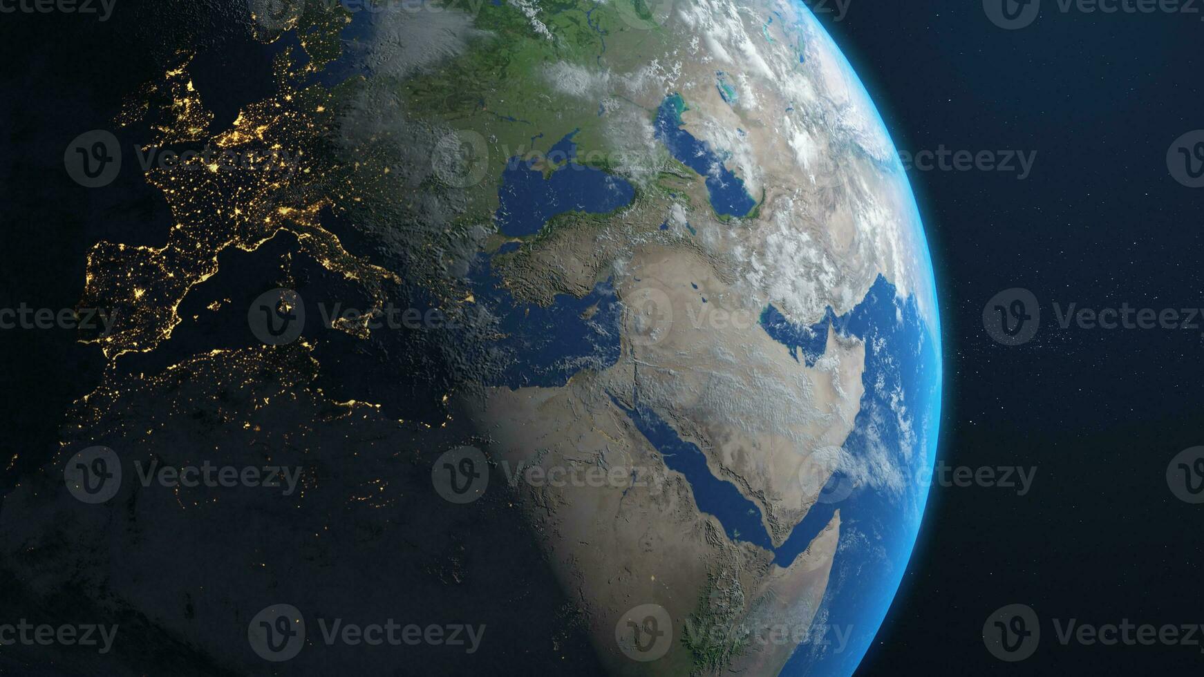 3D Blue Earth Ratation Closeup in Blue Galaxy photo