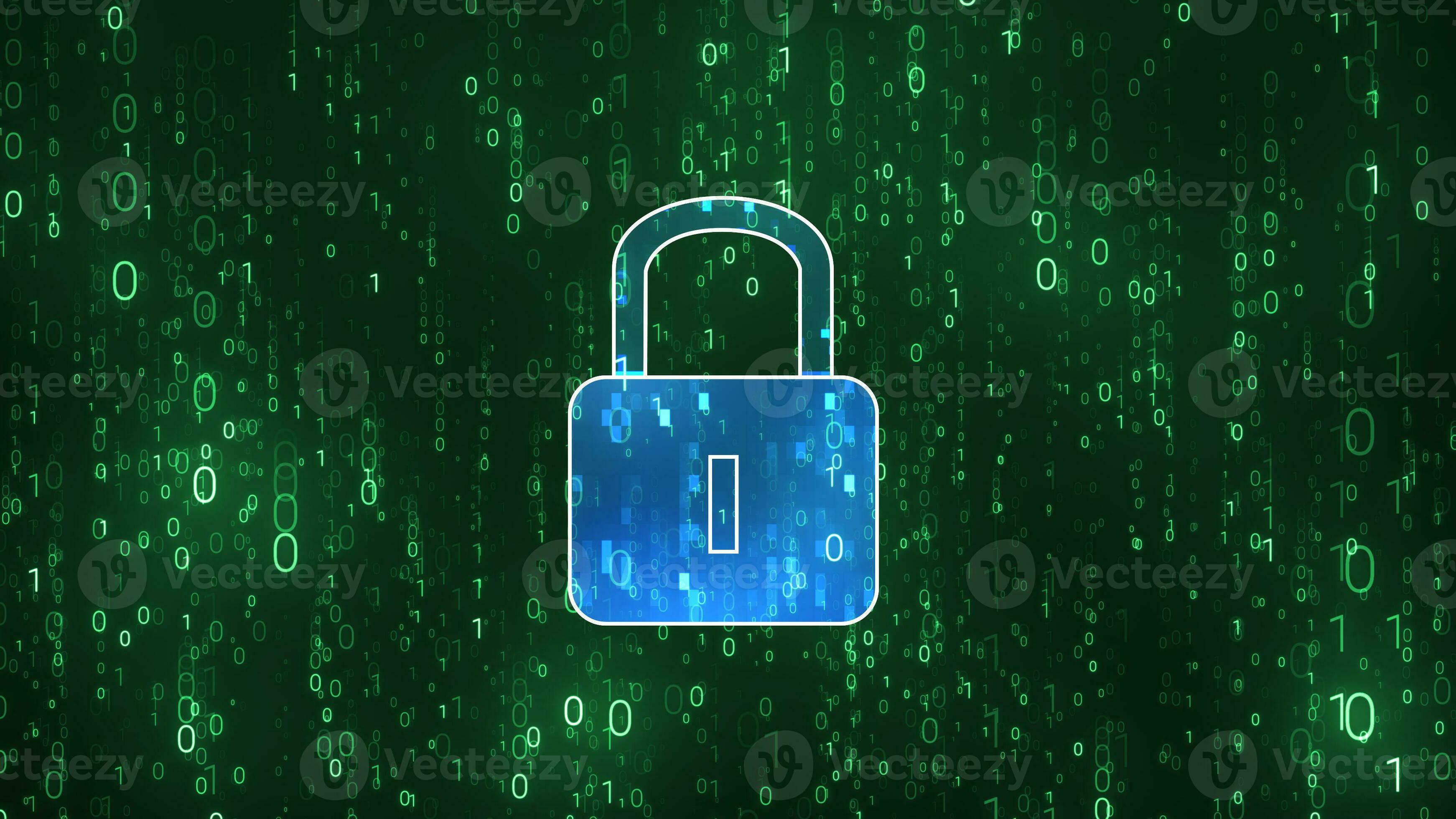 Lock Cyber Security Key in Matrix Binary Code Random Number Falling ...