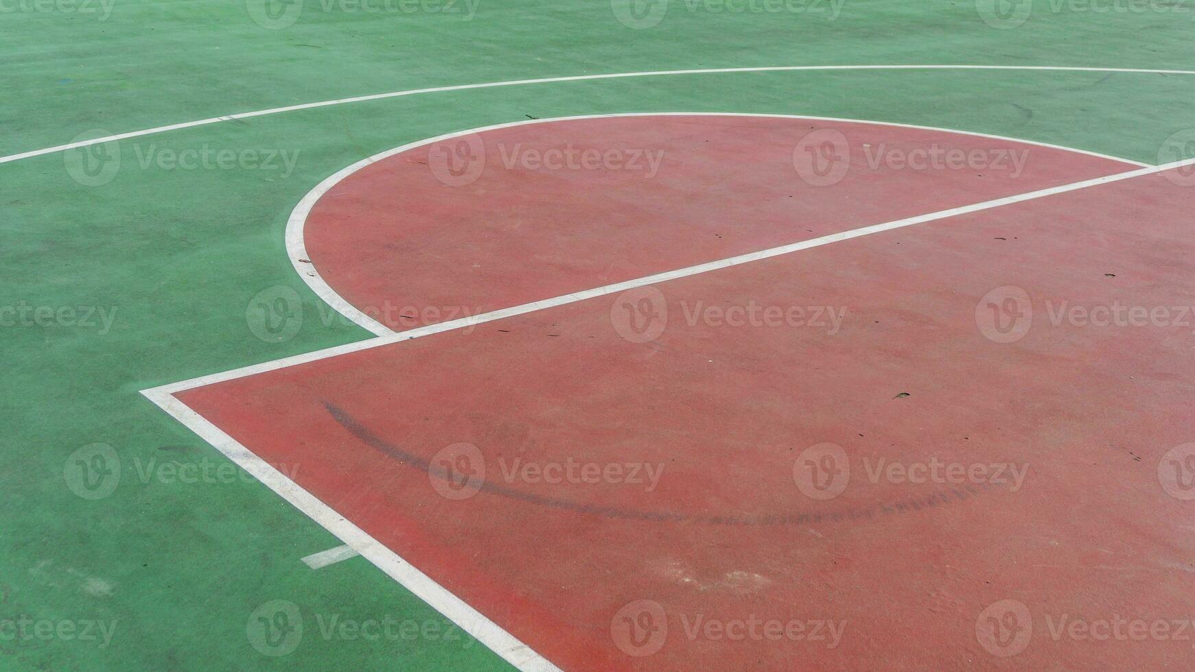 Basketball court line texture. Outdoor cement basketball hoop. photo