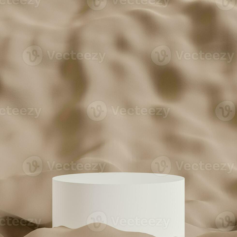 Abstract 3D white cylinder pedestal podium with brown background. Pastel brown minimal scene with lighting for product display presentation. photo