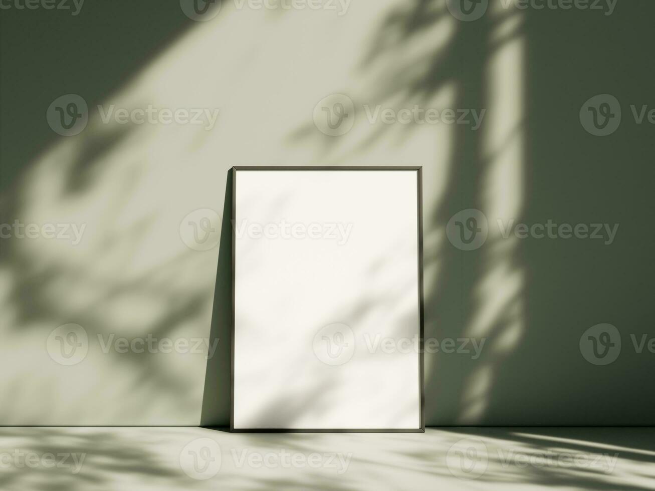 Minimal picture poster frame mockup on pastel floor with shadow photo