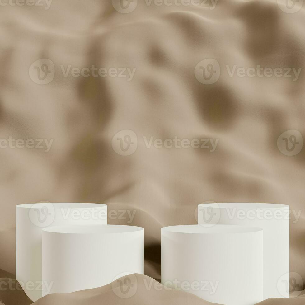 Abstract 3D white cylinder pedestal podium with brown background. Pastel brown minimal scene with lighting for product display presentation. photo