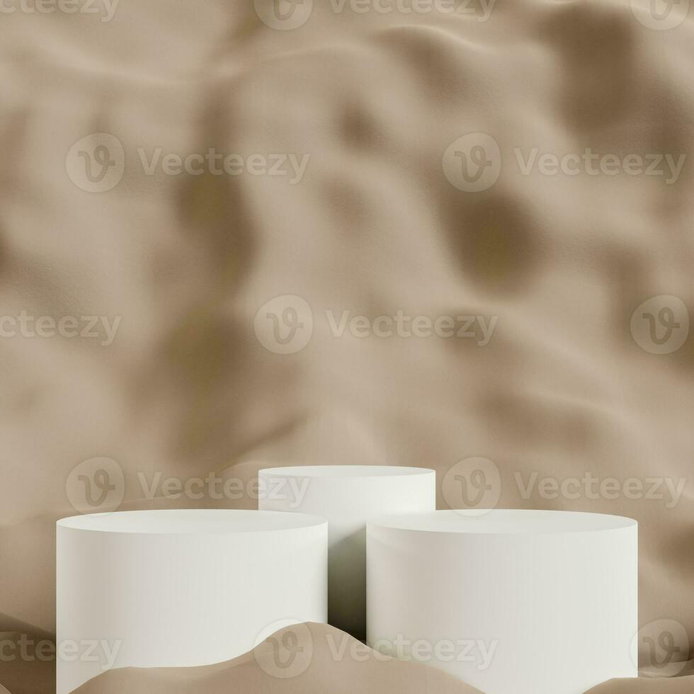 Abstract 3D white cylinder pedestal podium with brown background. Pastel brown minimal scene with lighting for product display presentation. photo