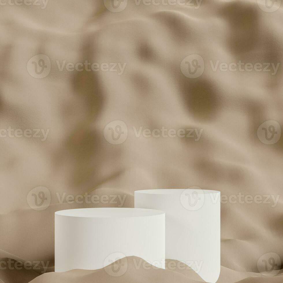 Abstract 3D white cylinder pedestal podium with brown background. Pastel brown minimal scene with lighting for product display presentation. photo