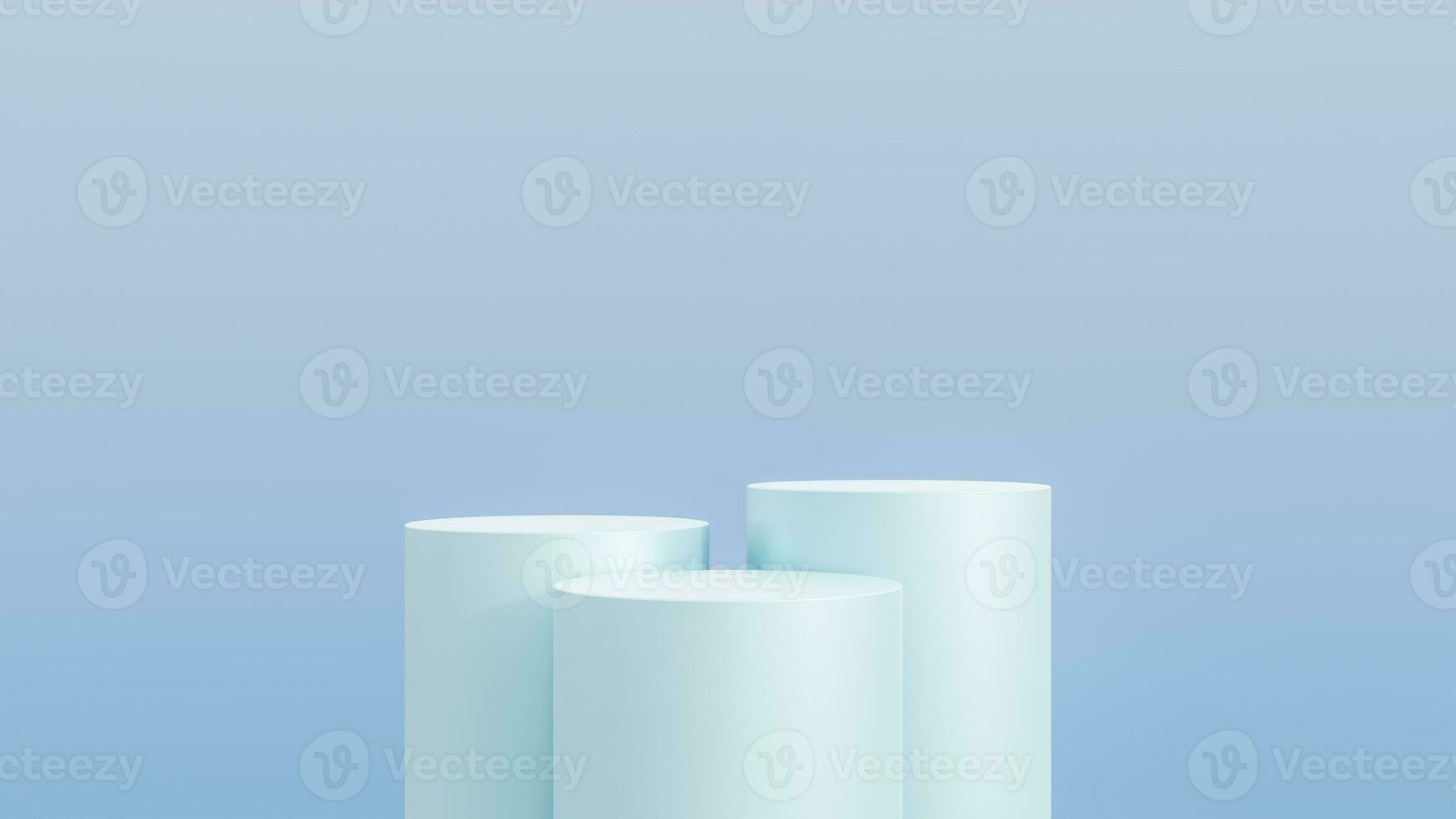 Abstract 3D blue cylinder pedestal podium with blue background. Pastel blue minimal scene with lighting for product display presentation. photo