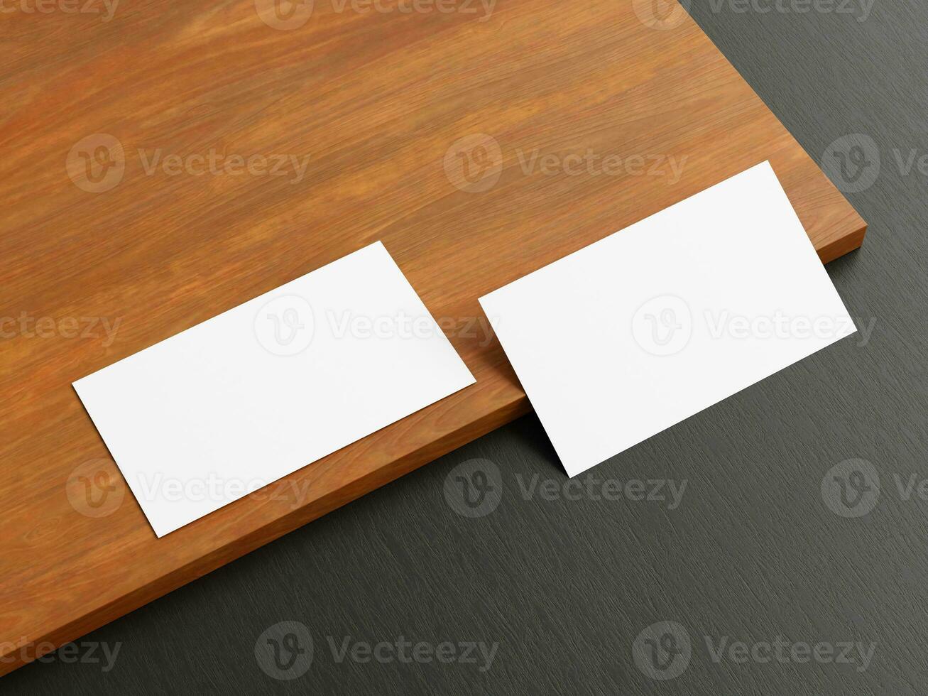 Clean minimal business card mockup on wood background photo