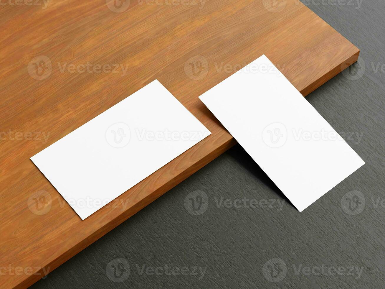 Clean minimal business card mockup on wood background photo