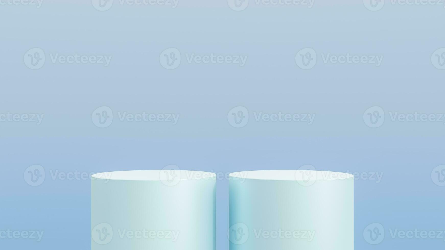 Abstract 3D blue cylinder pedestal podium with blue background. Pastel blue minimal scene with lighting for product display presentation. photo