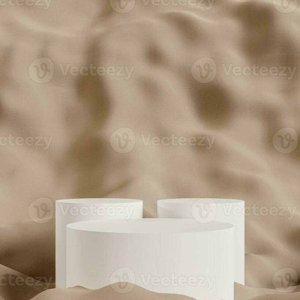 Abstract 3D white cylinder pedestal podium with brown background. Pastel brown minimal scene with lighting for product display presentation. photo