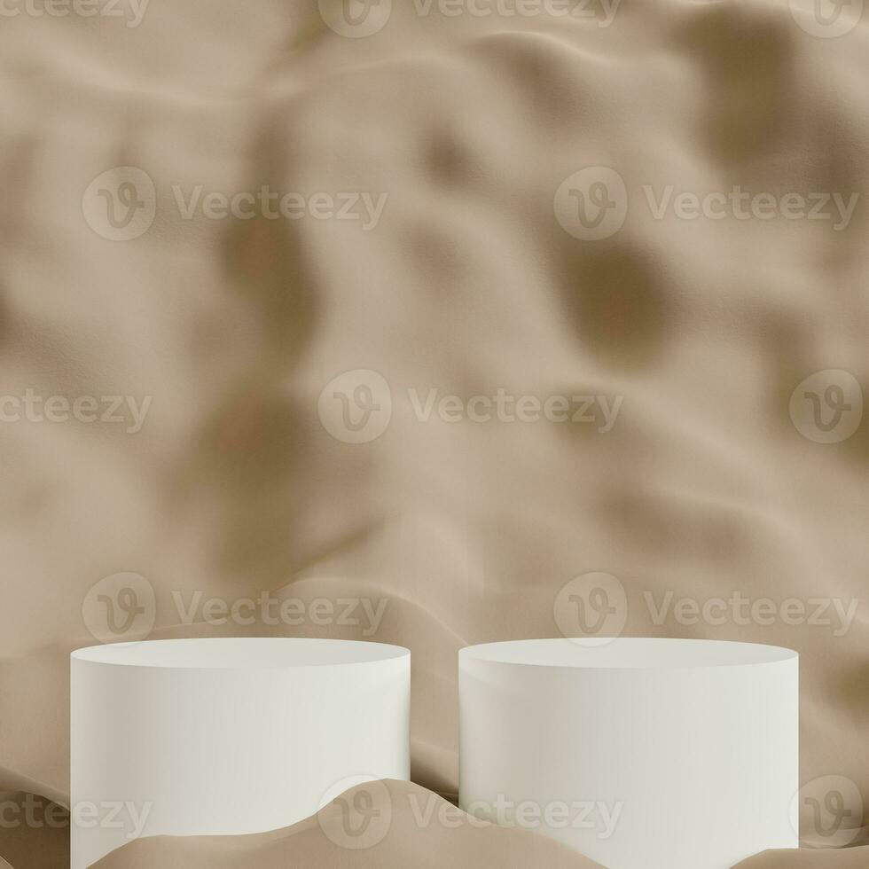 Abstract 3D white cylinder pedestal podium with brown background. Pastel brown minimal scene with lighting for product display presentation. photo