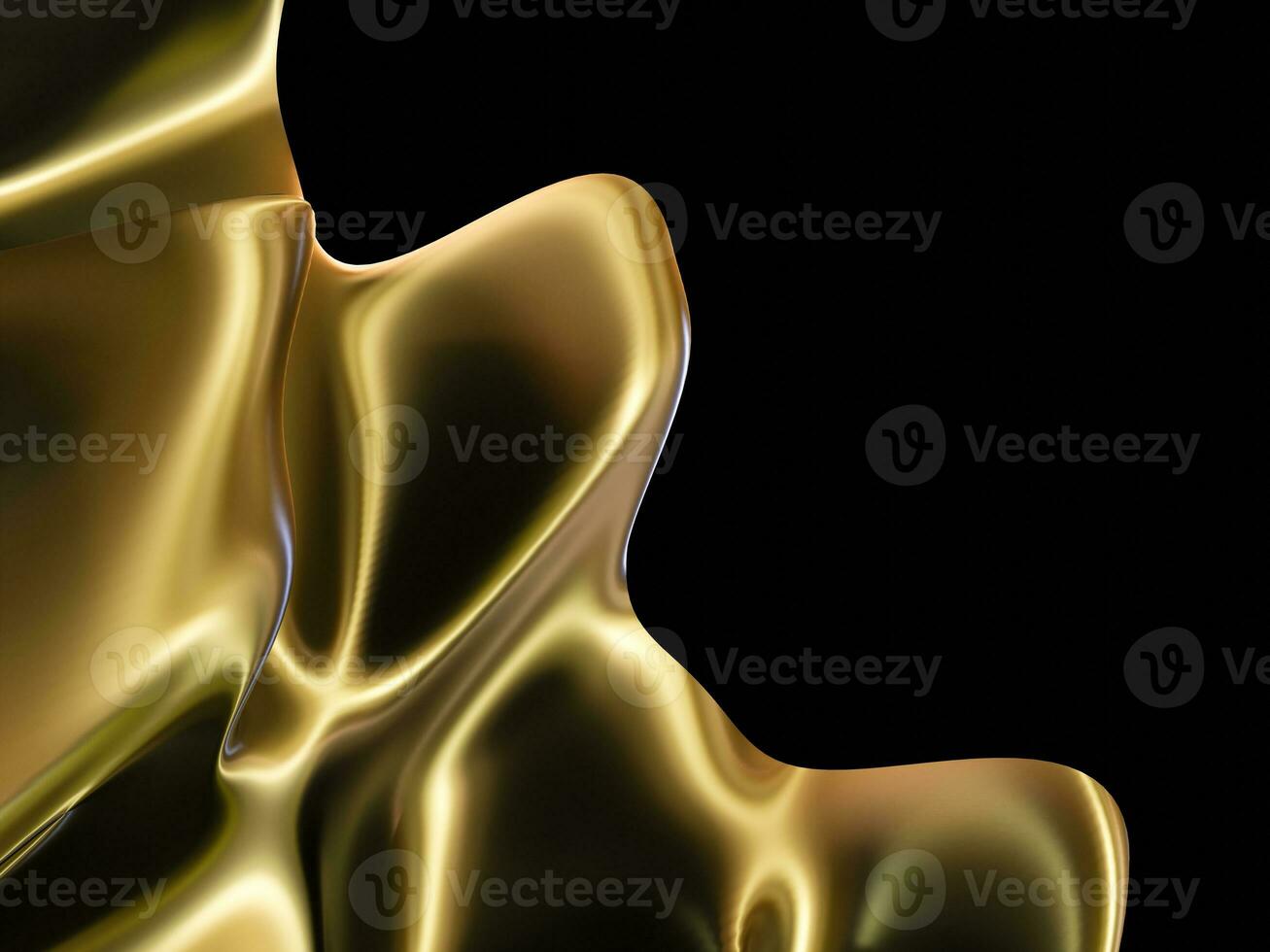 Abstract Gold Wave metal design. Shiny golden design element on dark background for Business card or technology website background. photo