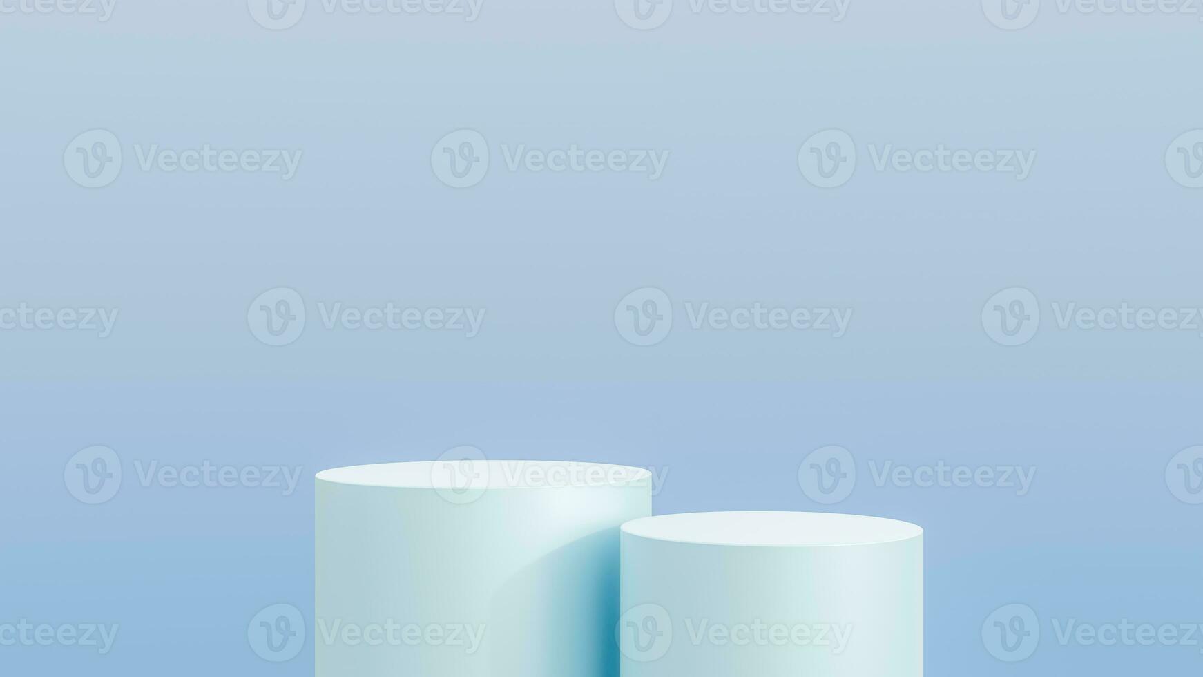 Abstract 3D blue cylinder pedestal podium with blue background. Pastel blue minimal scene with lighting for product display presentation. photo
