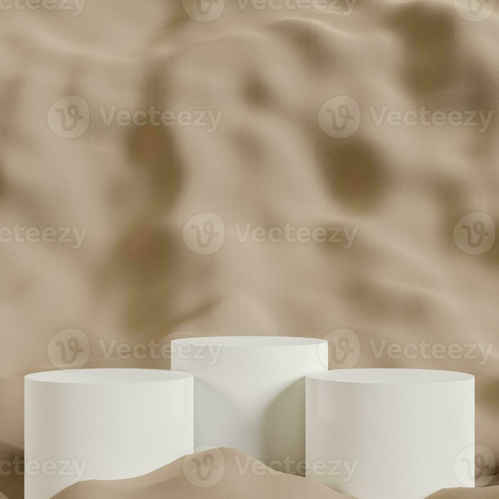 Abstract 3D white cylinder pedestal podium with brown background. Pastel brown minimal scene with lighting for product display presentation. photo