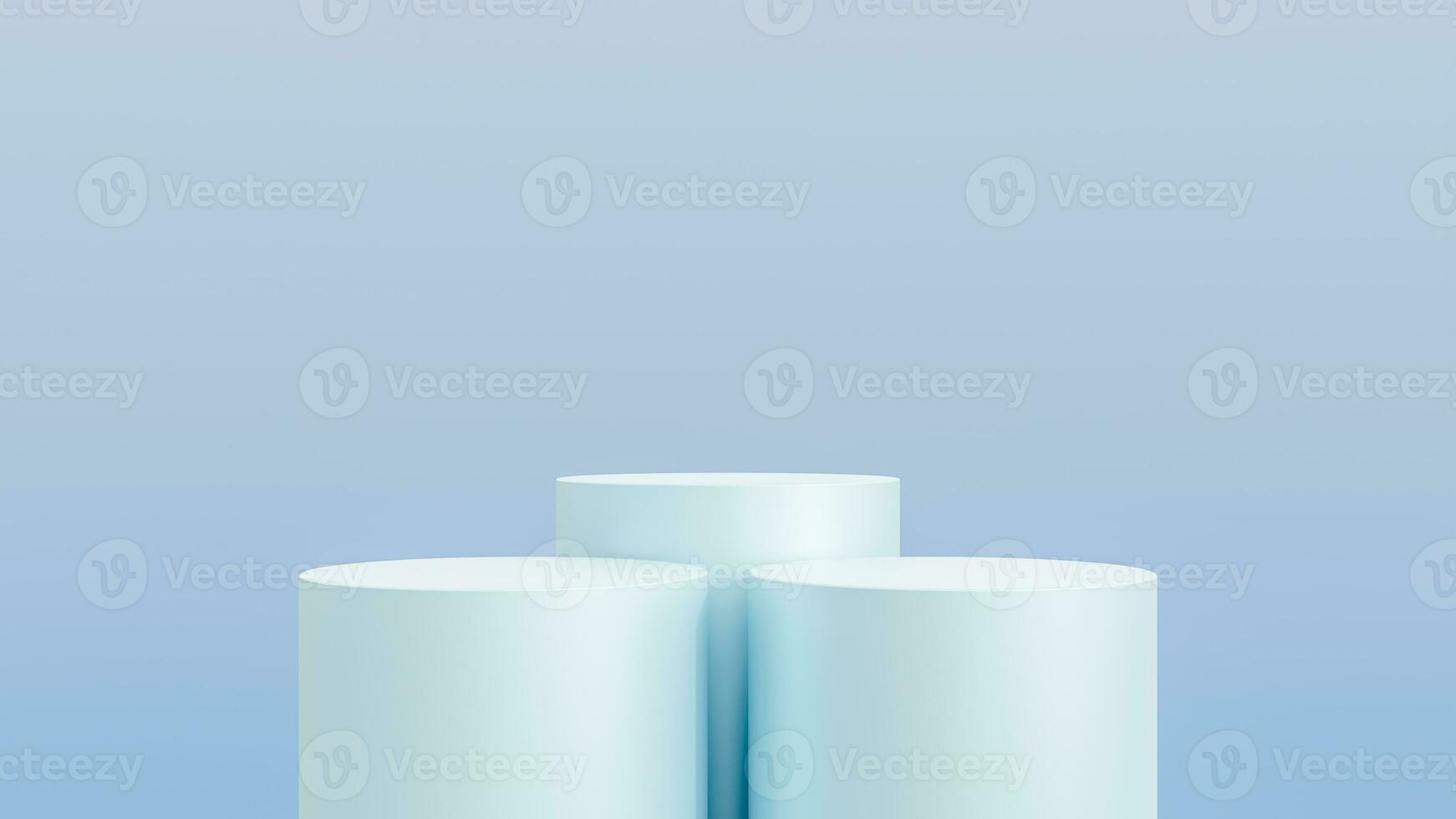 Abstract 3D blue cylinder pedestal podium with blue background. Pastel blue minimal scene with lighting for product display presentation. photo