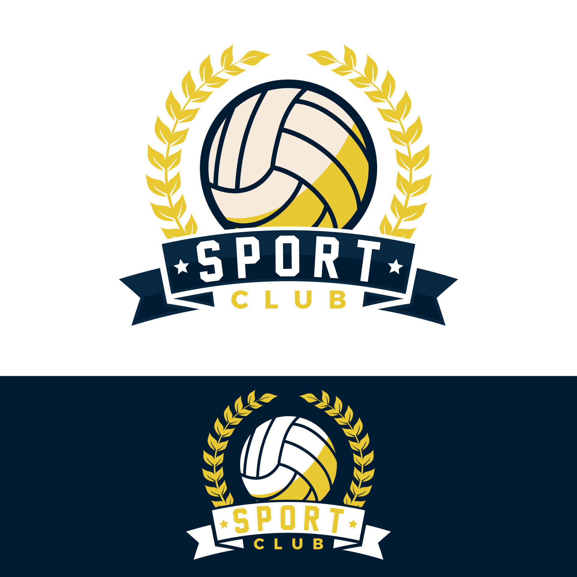 volleyball vector graphic template with ribbon and wreath illustration