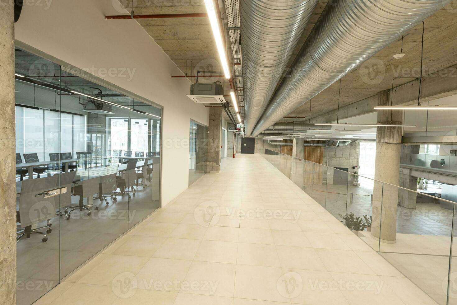 Interior of big office space hallway photo