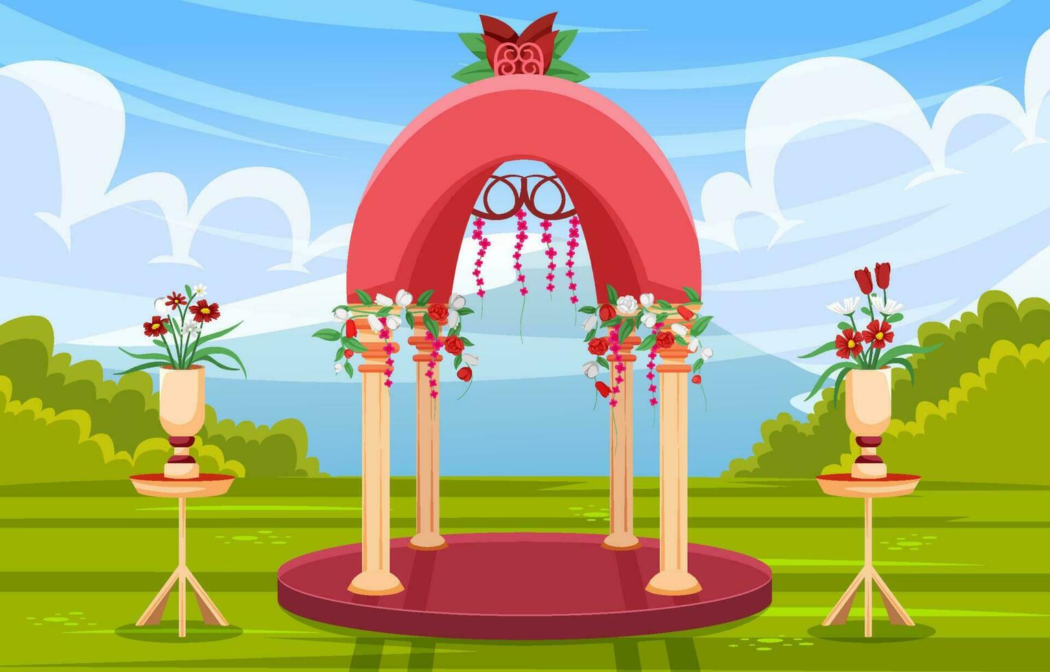 Boda escena paisaje y decoración antecedentes vector