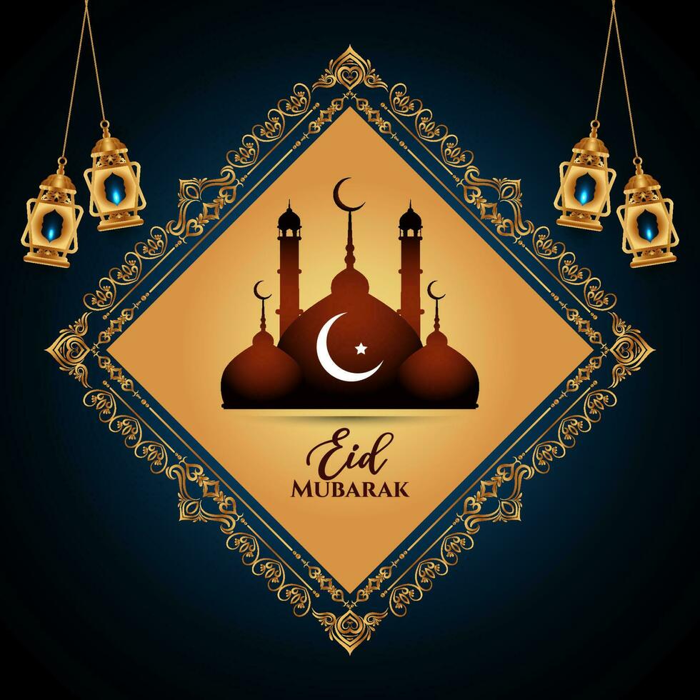 Beautiful Eid Mubarak festival greeting islamic background design vector