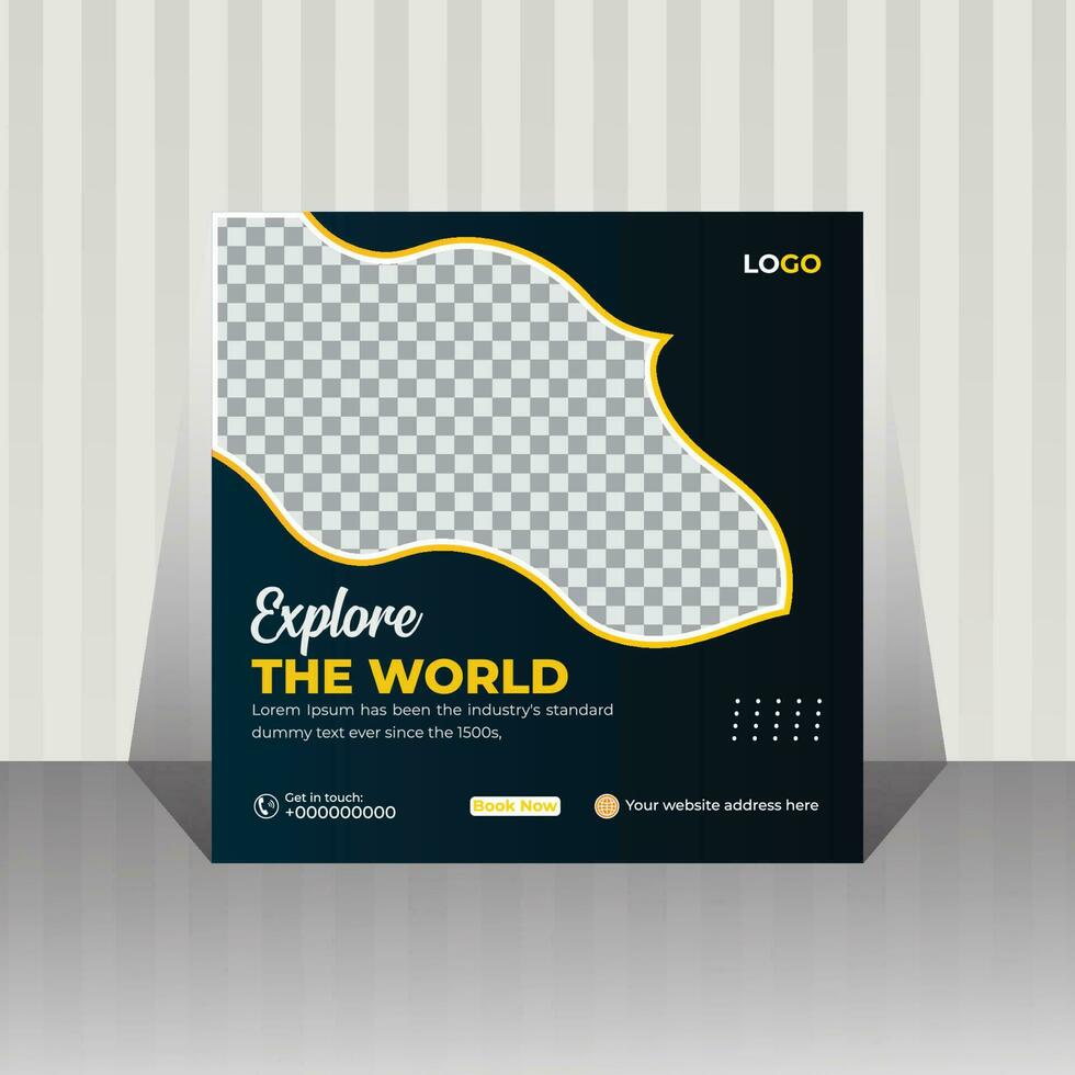 Explore the world travel social media post design vector