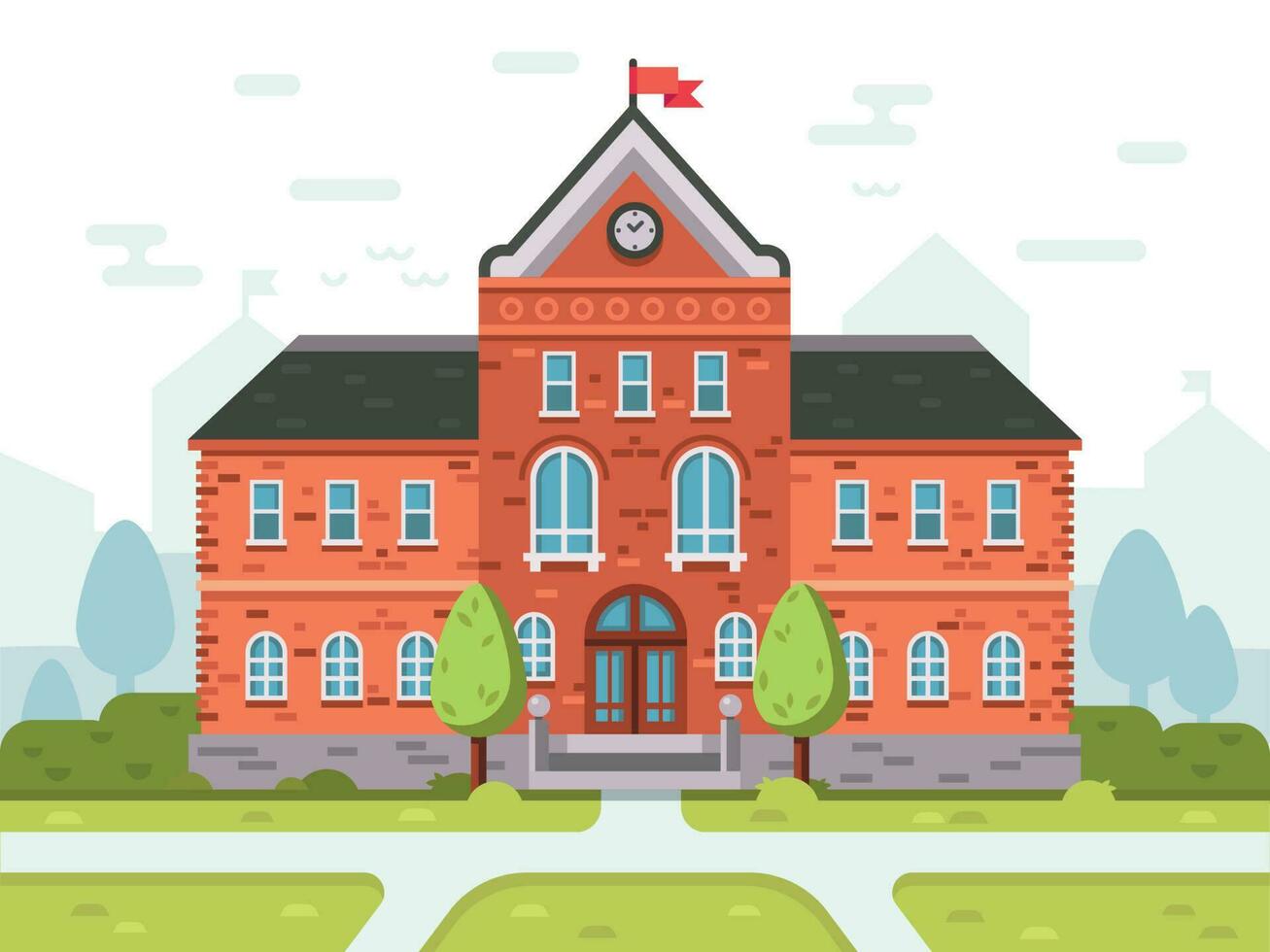 College campus for students or university building. Student house entrance vector illustration