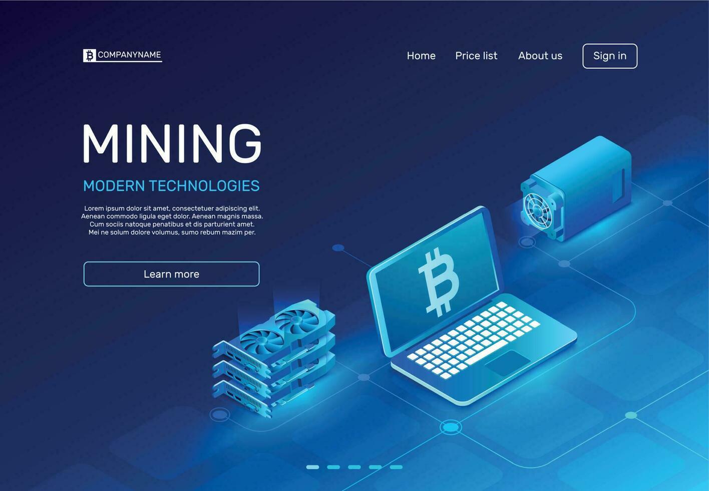 Cryptocurrency mining. Blockchain farms mainframe or mine computer system. Digital currency miner isometric vector illustration