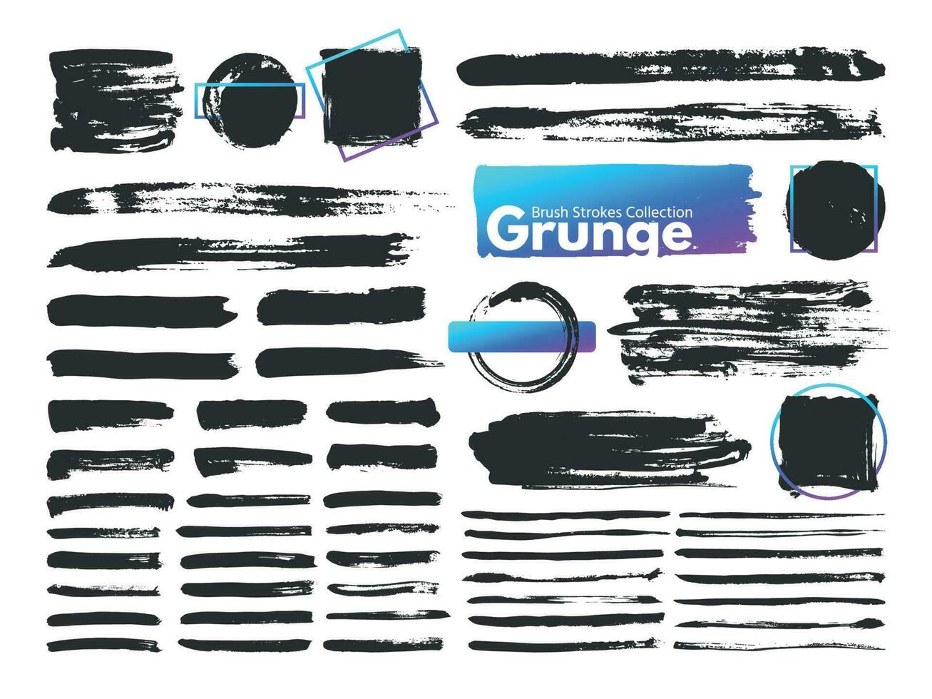 Grunge brush strokes. Watercolor paintbrush stroke line. Dirty square frames, messy brushes and decoration rectangular frame vector set