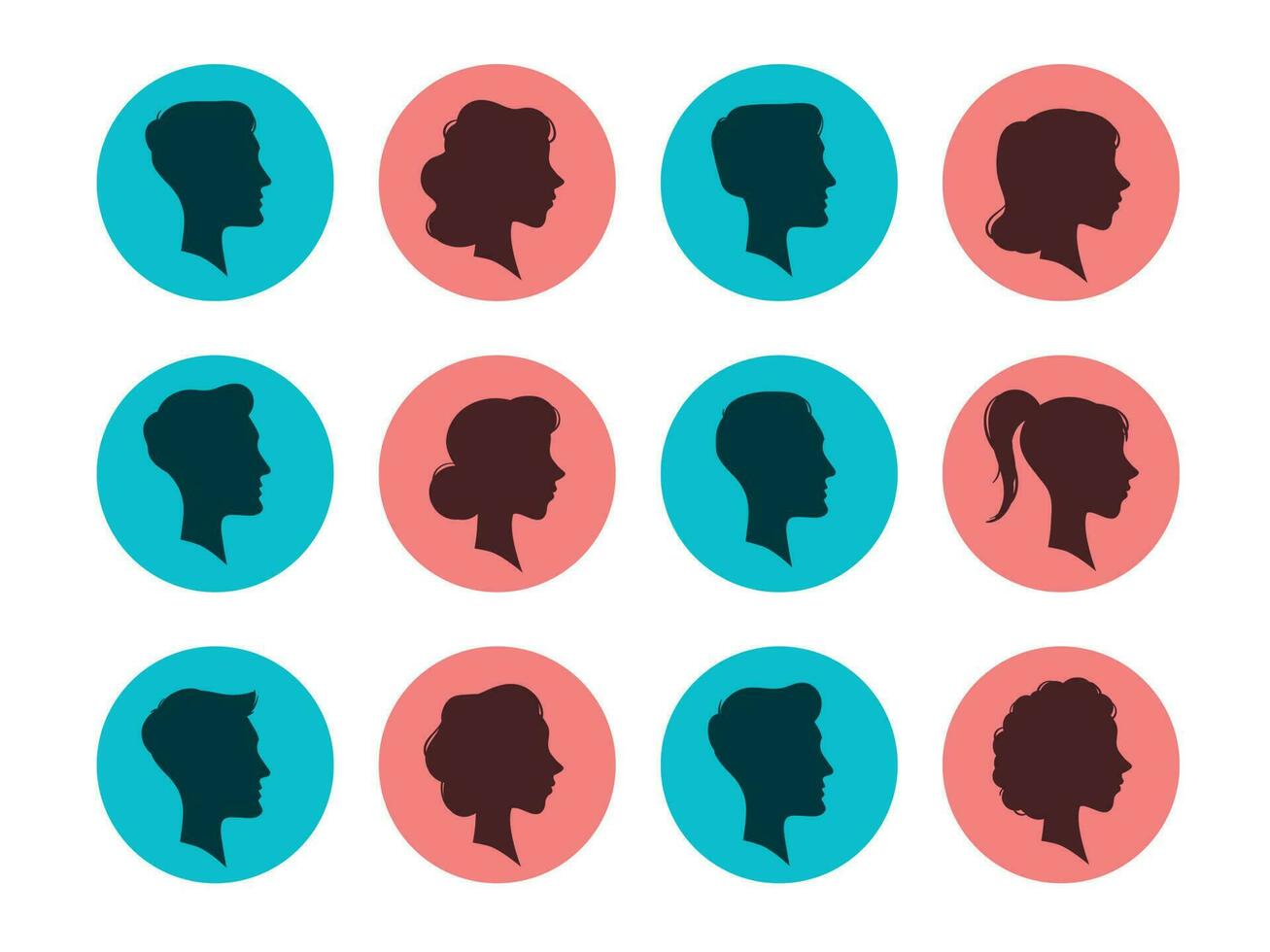 Male and female head silhouettes. Avatars, people face profile. Person vector icons