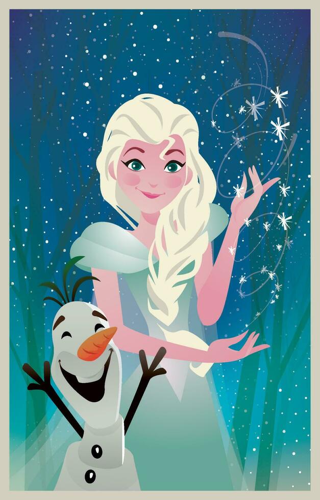 Beautiful Snow Queen and Cute Snowman vector